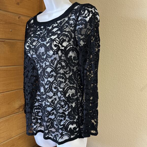 ALBERTA FERRETTI Womens US 6 Black Lace Embroidered Long Sleeve Blouse Top Italy - Picture 2 of 11